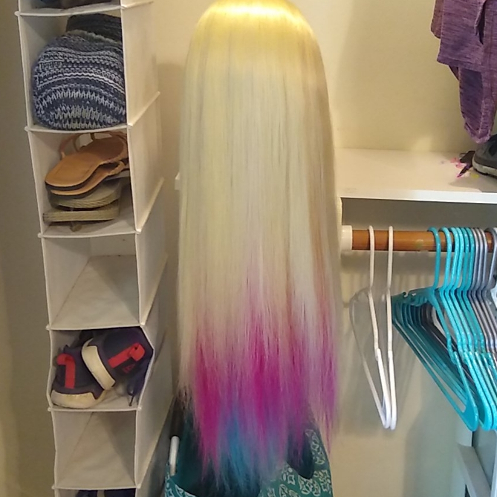 Multicolored hair manikin head for styling